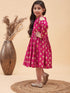 Girl's Dark Pink Foil Printed Cold Shoulder Kurti